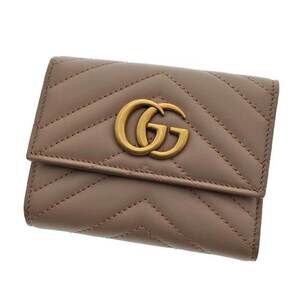 Gucci Tri fold Wallet GG Marmont Pink Beige Greige Dusky Compact